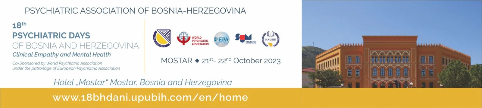 Banner: 18th Psychiatric Days of Bosnia and Herzegovina, Mostar, 21 - 22 October 2023