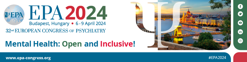 Online Banner: EPA2024 Budapest, Hungary. 6 -9 April 2024. 32nd european congress of psychiatry. Mental Health: Open and Inclusive! #EPA2024